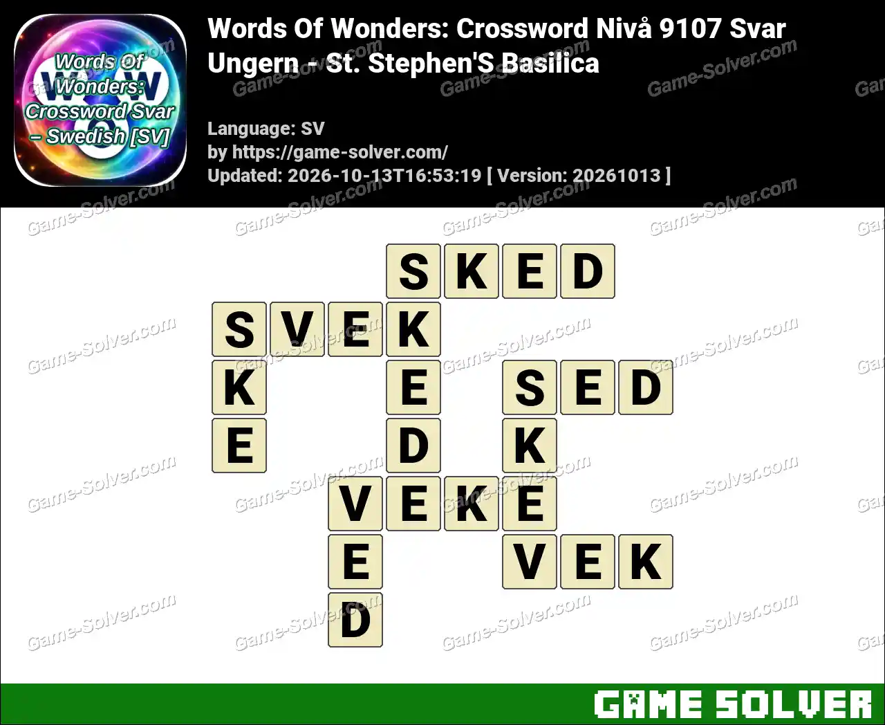 Words Of Wonders: Crossword Nivå 9107 Svar – Ungern – St. Stephen’S Basilica